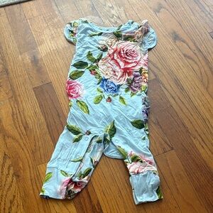 Posh Peanut Light Blue Floral Short-Sleeve Romper